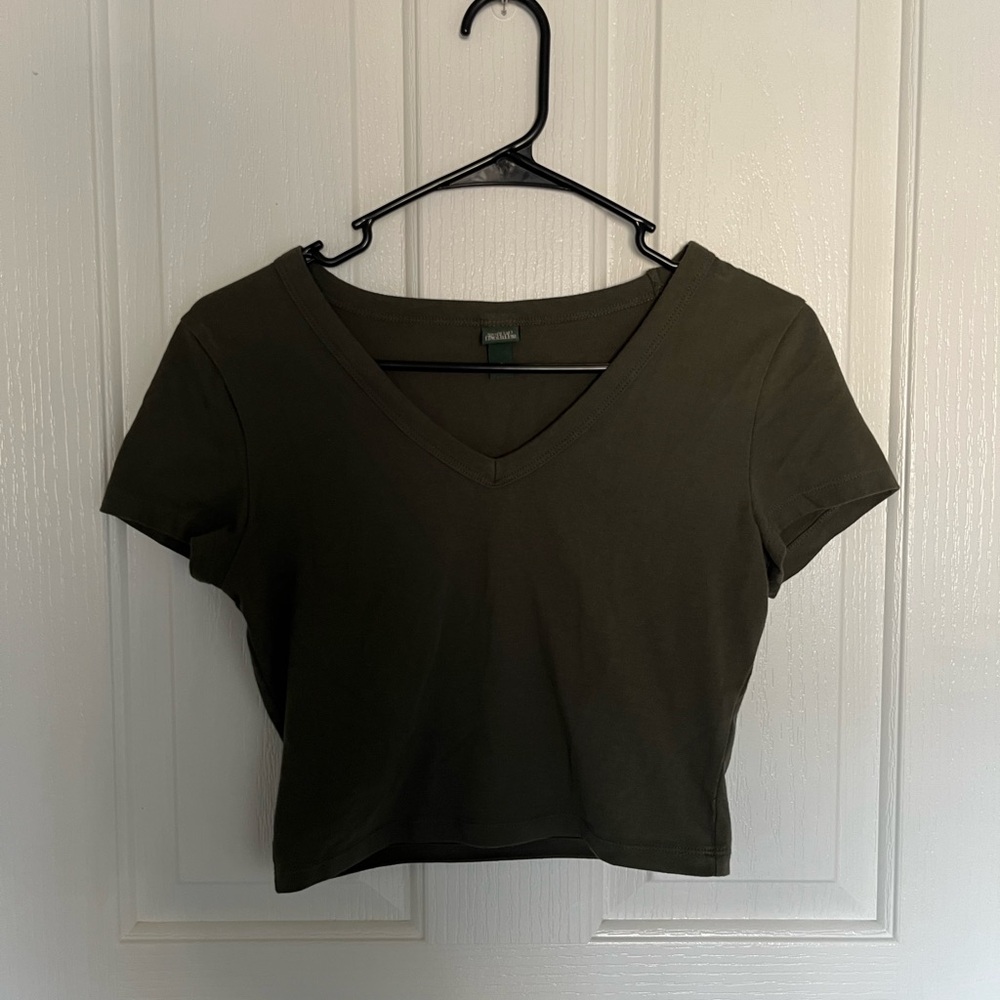 Dark Green V-Neck Women's Top